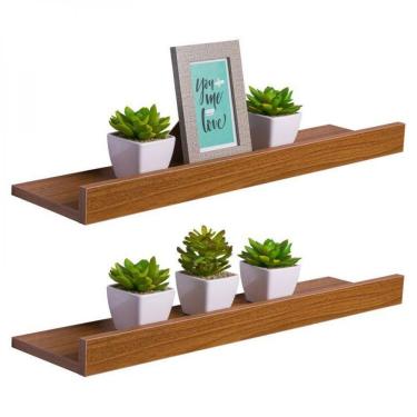 Imagem de Kit 2 Prateleiras Porta Quadros 90 x 15cm Freijó Invisível