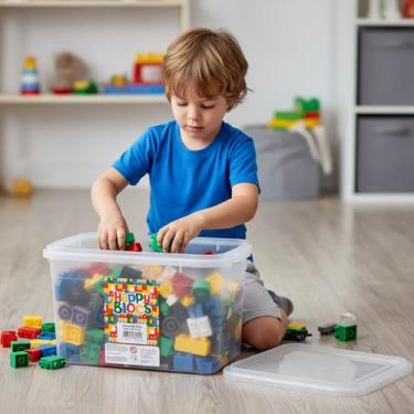 Imagem de Blocos de Montar Infantil Happy Blocs Caixa com 600pçs Educativas