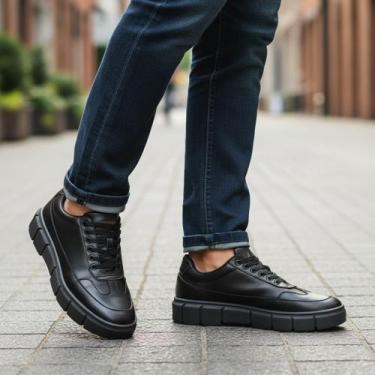 Imagem de Tênis Sapatênis Masculino Casual Estilo Tratorado Plataforma Cor:Preto