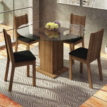 Imagem de Conj. Mesa Tampo De Vidro 4 Cadeiras Rustic/Preto
