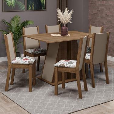 Imagem de Conjunto Sala De Jantar Mesa Tampo De Madeira 6 Cadeiras Rustic/crema/hibiscos Wendy Madesa Rustic/crema/hibiscos