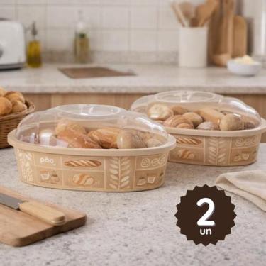 Imagem de Kit 2 Cesto Porta Pão Tampa Serve Pães Mesa Posta Cozinha Café da Manh