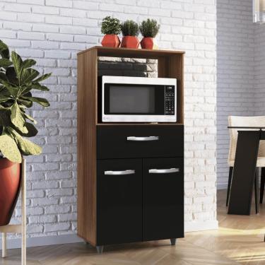 Imagem de Balcão Multiuso Micro-ondas 2 Portas 1 Gaveta Savana Preto