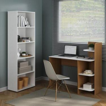 Imagem de Conjunto Sala de Estar Escrivaninha e Estante 5 Prateleiras Espaçosas 