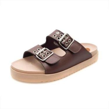Imagem de Sandalia Feminina Com Fivela Dupla, Solado Antiderrapante, Confortavel Anatomica,cormarrom /cafe-Unissex