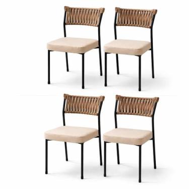 Imagem de Kit com 04 Cadeiras de Jantar Atena Estrutura em Aço Encosto em Tricô 