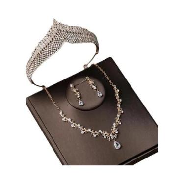 Imagem de Conjunto De Joias De Noiva Em Cristal Prateado Com Tiara De Strass, Co