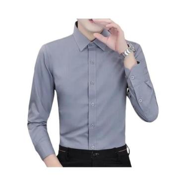 Imagem de Camisa Masculina Slim Fit De Cor Sólida Para Negócios E Casual, Sem Ne