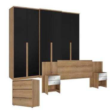 Imagem de Guarda Roupa Casal Valência 6 Portas Capuccino Preto com Cômoda Gavete