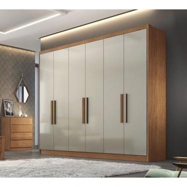 Imagem de Guarda Roupa Casal 100% Mdf 6 Portas 8 Gavetas - Linea-cumaru/fendi - Móveis Novo Horizonte