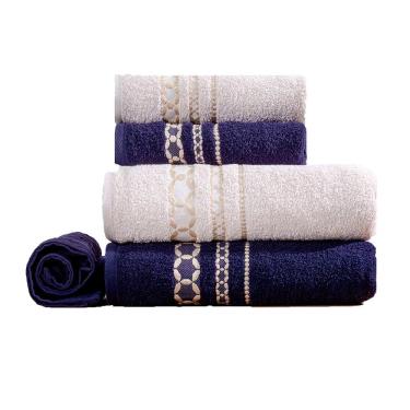 Imagem de Kit De Toalhas De Banho 5 Peças 420g/m² Marinho/fendi Romance Sonhare Prata