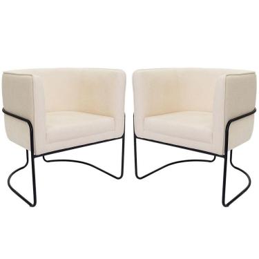 Imagem de Kit 02 Poltronas Decorativas Betina Base Aço Preto Bouclé Off White - Nexta Casa