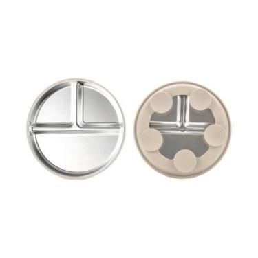 Imagem de Prato Infantil Antiderrapante De Aço Inoxidável Com Divisórias E Base 