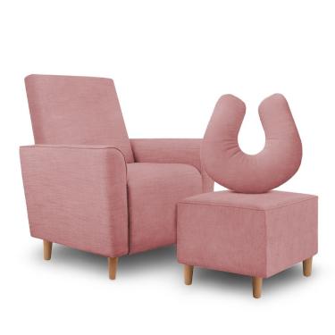 Imagem de Kit Poltrona Para Amamentação Com Puff E Almofada Julia Suede Rosa Inova Decor