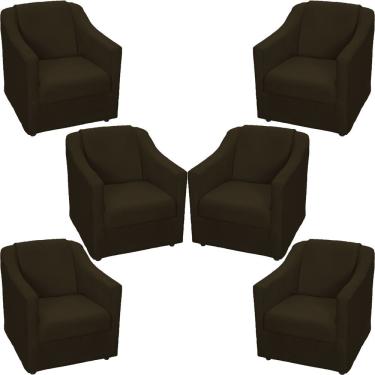 Imagem de Kit 6 Poltronas Mila Suede Marrom Com Espuma Soft Pés Plástico Cromado Clique & Decore