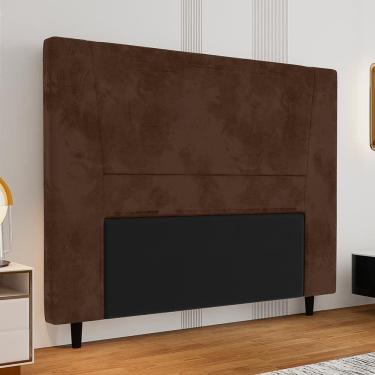 Imagem de Cabeceira Amanda para Cama Box Casal com Fixação no Box em Madeira Maciça Estofada em Suede Chocolate