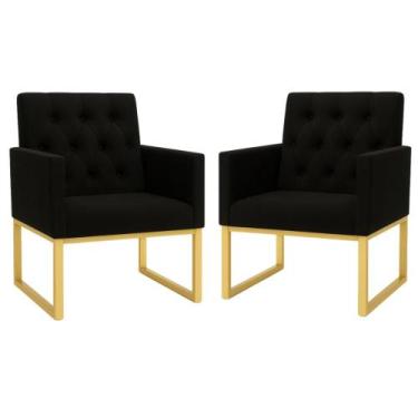 Imagem de Kit 2 Poltronas para Recepção Thais com Base de Ferro Dourado Resisten