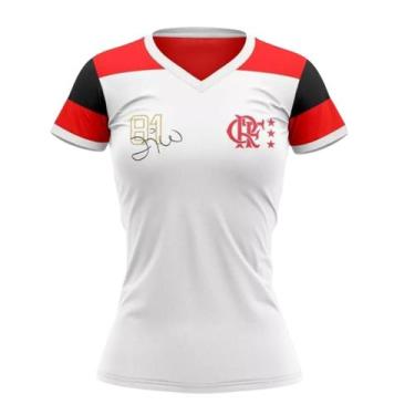 Imagem de Camisa Flamengo Feminina Babylook Zico Retrô Oficial, Branco, p