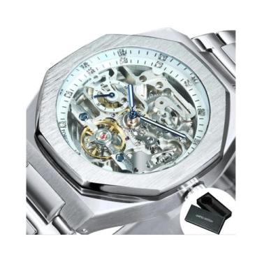 Imagem de Relógio Automático Mecânico Masculino Prateado Com Mostrador 3D De Dia