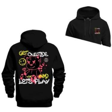 Imagem de Moletom Canguru Blusa De Frio Confortável Estampado Ouside Lest Play Frente e Costas-Unissex