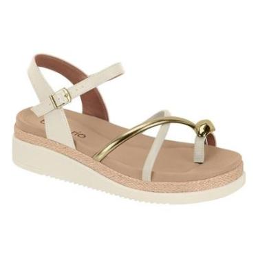 Imagem de Sandália Tamanco Casual Feminino Flatform Beira Rio 8575.103 Branco Off Dourado-Feminino