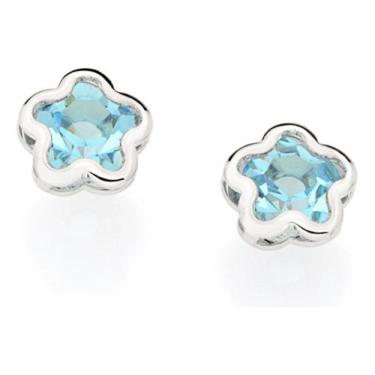 Imagem de Brinco Flor Folheado Platina Cristal Branco Rommanel 320147, Azul clar