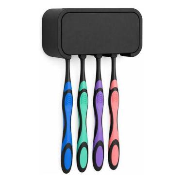 Imagem de Suporte Escova De Dente Parede Sem Furo Organizador Preto - - BugShop 