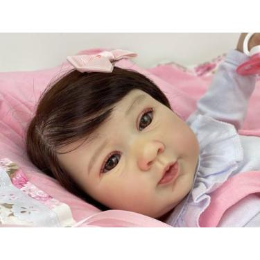 Imagem de Bebê Reborn Piper Menina Silicone Boneca Realista 50cm Toma Banho Kit 