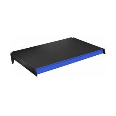 Imagem de Bandeja Prateleira 40x73 Para Gôndolas New Plus Preta Com Porta Etiquetas Azul - SA Gôn...