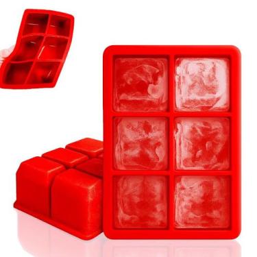 Imagem de Forma de Gelo Silicone 6 cubos Grandes Vermelho Quadrado Flexível Para