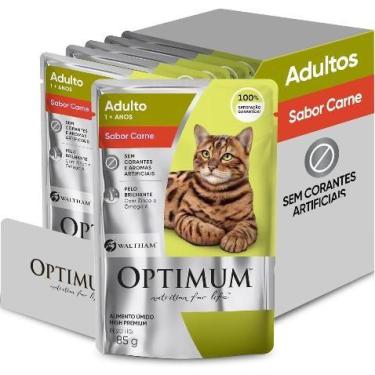 Imagem de Caixa com 20 sachês Optimum para Gatos Adultos Sabor Carne 85gr - Opti