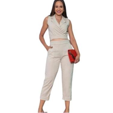 Imagem de Conjunto Linho Blusa e Calça Feminino Verde, Crú, Laranja Pink , Fucsa
