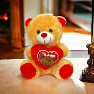 Imagem de Urso de Pelúcia com coração brinquedo 21cm/s - Toy King, Caramelo 21 c