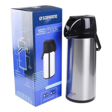 Imagem de Garrafa Térmica Inox 2,5l Exclusiva - Soprano Cor Preto/Inox
