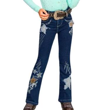 Imagem de Calça Jeans Infantil Meninas Bill Way Cavalo Bordado 15014, Jeans médi
