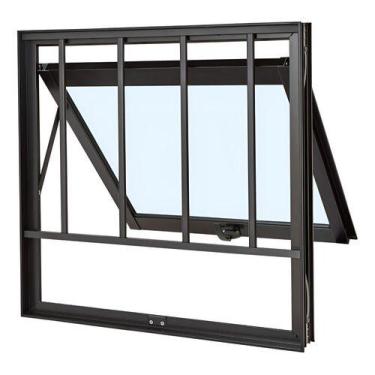 Imagem de Janela Vitro Banheiro Maxim Ar 60x60 Alumínio Preto C/ Grade - Ramasso