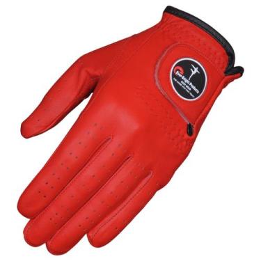 Imagem de Luva de golfe masculina OptiColor Premium em couro vermelho tamanho mé