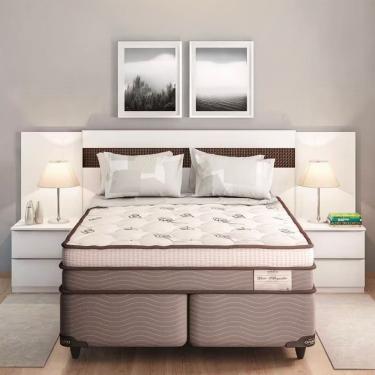 Imagem de Cama Box com Colchão Queen New Magestic Ortopillow Molas Ensacadas Jacquard Marrom e Cinza Ortobom