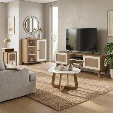 Imagem de Sala de Estar Charlotte - Rack 2 Mesas e Aparador Carvalho/Off White -
