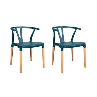 Imagem de Conjunto 2 Cadeiras Polipropileno Wishbone Yescasa Verde/Escuro
