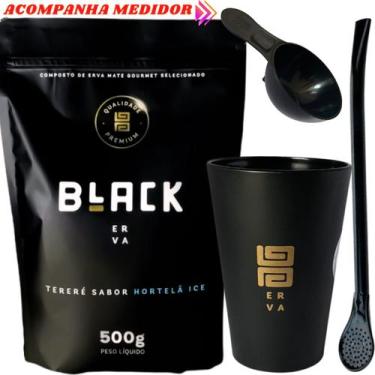 Imagem de Kit Tereré Black Erva Mate 500g Copo Acrílico Caldereta Preto Bomba Cl