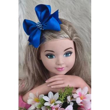 Imagem de Laço Belli Bico de Pato Azul Royal com Miolo de Pérolas - Princesa Bel