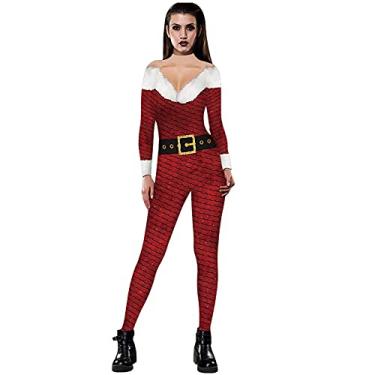 Imagem de Yajun Macacões femininos de Natal com estampa em 3D, gola alta, macacão casual leve para outono e inverno, A, GG (busto: 91 cm)