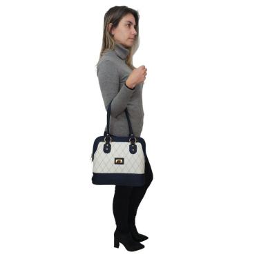 Imagem de Bolsa Sacola Topgrife Shopper Couro Azul Marinho E Branco