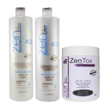 Imagem de Zen Hair Escova 4D Coco E Queratina + Zentox Branco 3X1litro