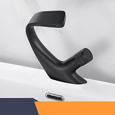 Imagem de Torneiras de lavatório preto fosco misturador de banheiro torneira de latão torneira de lavatório de manípulo único furo único guindaste elegante, preto, china