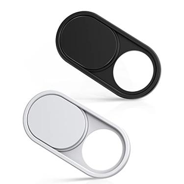 Imagem de imluckies Capa deslizante de metal para webcam, capa de câmera de 0,03 cm para laptop, MacBook Pro/Air iMac iPad Tablet iPhone 8/7/6 Plus, bloqueador de câmera Echo Show/Spot Web [1 preto + 1 branco]