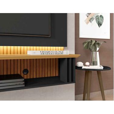 Imagem de Painel Paris em Madeira Preto Fosco Cinamomo Ripado para TV até 65 Polegadas Móveis Bechara