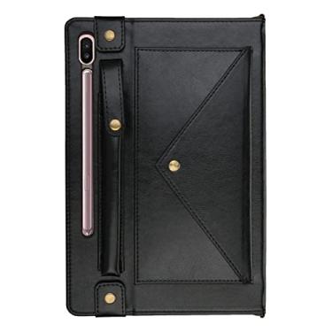 Imagem de ZiEuooo Capa protetora de couro de personalidade única com alça de carteira de cartão de mão para Samsung Galaxy Tablet Case Tab S5e S6 Lite A7 S7 Plus S8 Utlra (Preto, Tab S6 2019 T860 T865)