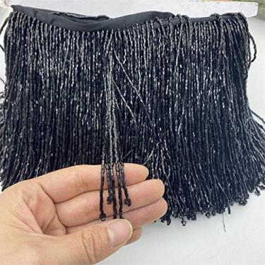 Imagem de 5 jardas 15 cm (6 polegadas) de vidro pesado cor dourada semente frisado lâmpada de franja traje de guarnição de artesanato, preto C